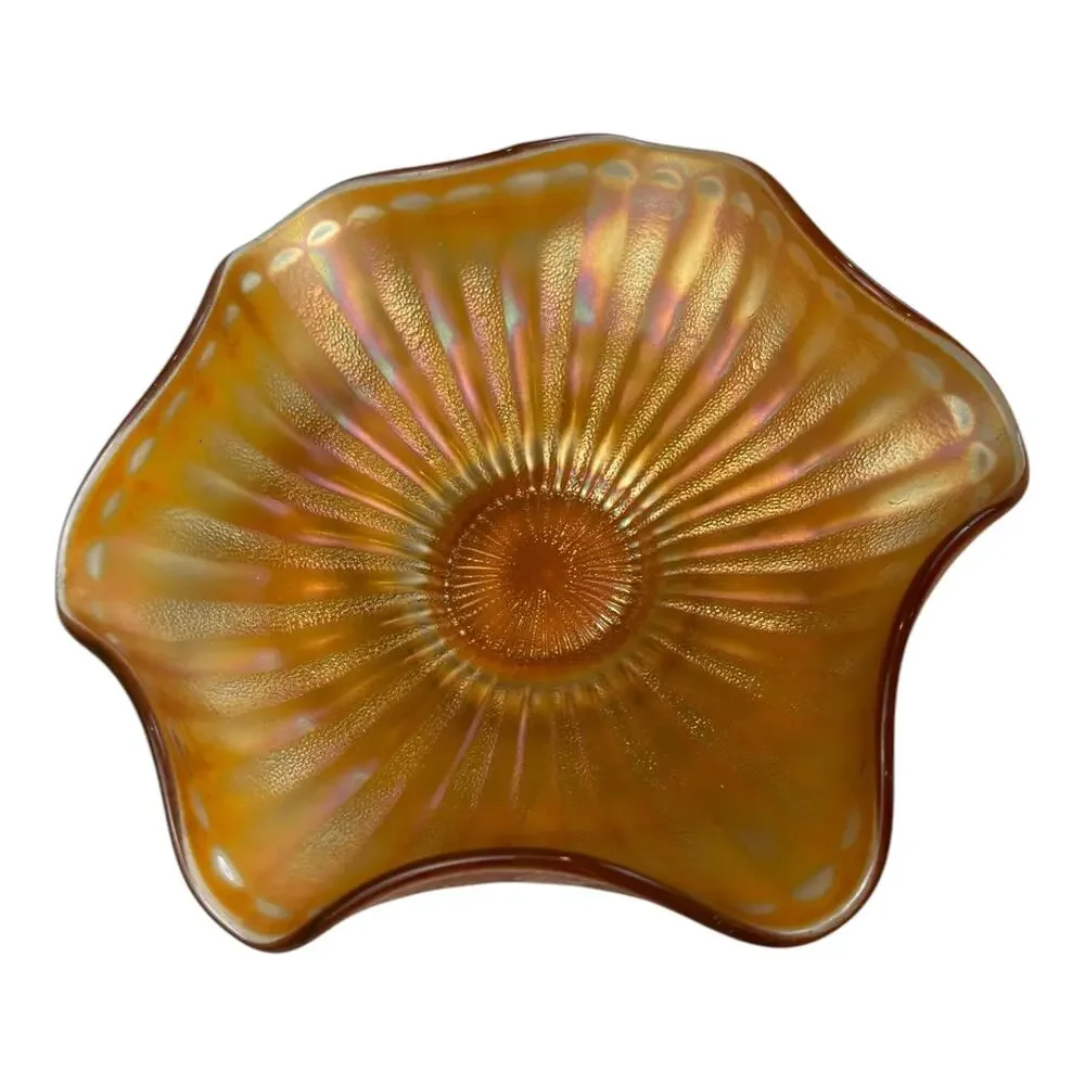 Vintage‎ Fenton Marigold Smooth Rays Carnival Glass Ruffled Bowl 7 1/2